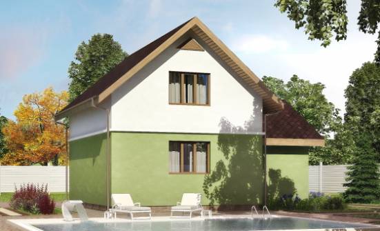120-002-П Проект двухэтажного дома с мансардой и гаражом, скромный загородный дом из арболита | Проекты домов от House Expert