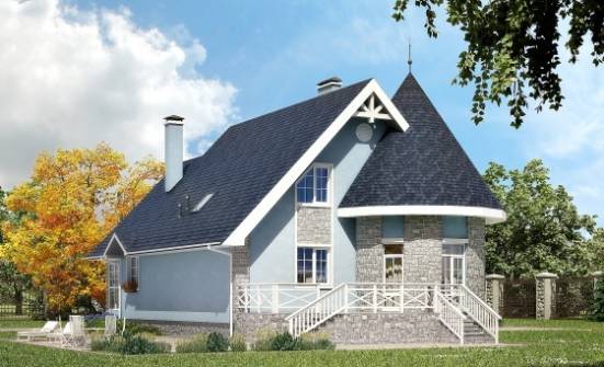 170-003-П Проект двухэтажного дома с мансардой, компактный домик из пеноблока | Проекты домов от House Expert