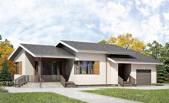135-002-П Проект одноэтажного дома, гараж, классический коттедж из теплоблока | Проекты домов от House Expert
