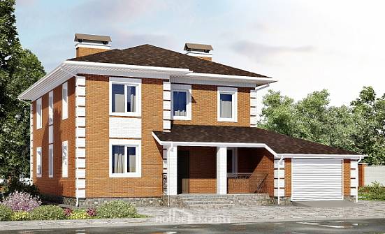 220-004-Л Проект двухэтажного дома и гаражом, средний загородный дом из кирпича | Проекты домов от House Expert