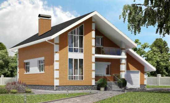 190-006-П Проект двухэтажного дома с мансардным этажом, гараж, средний коттедж из газобетона | Проекты домов от House Expert