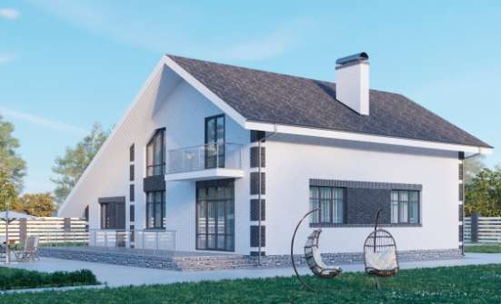190-008-П Проект двухэтажного дома с мансардой и гаражом, классический домик из блока | Проекты домов от House Expert