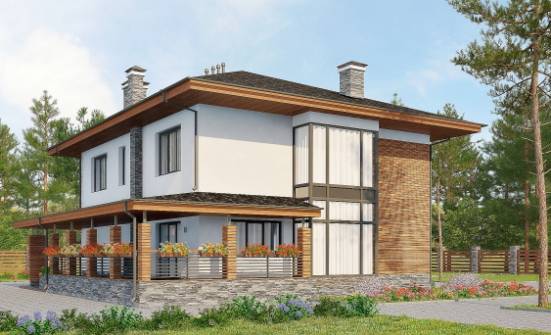 305-001-П Проект двухэтажного дома и гаражом, красивый загородный дом из блока | Проекты домов от House Expert