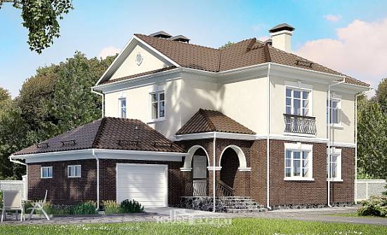 190-002-Л Проект двухэтажного дома и гаражом, уютный коттедж из блока | Проекты домов от House Expert