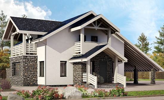 155-010-П Проект двухэтажного дома мансардой и гаражом, уютный домик из блока | Проекты домов от House Expert