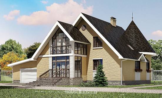 250-001-Л Проект двухэтажного дома мансардой и гаражом, просторный дом из арболита | Проекты домов от House Expert